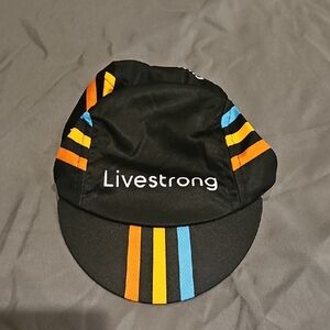 Livestrong Black Cycling Cap with Orange and Blue Stripes